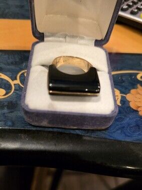 Black Onyx Rectangular 10 K Gold Ring